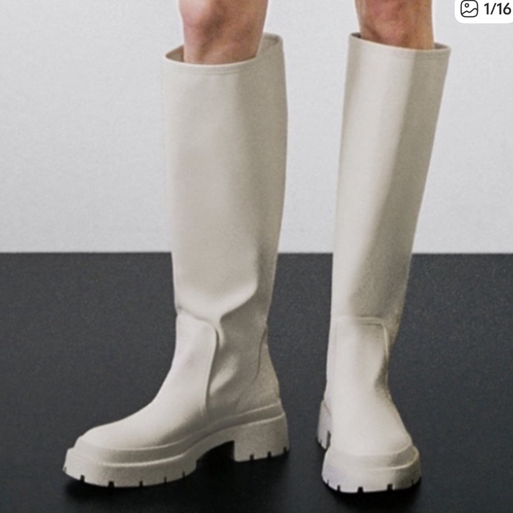 Zara Cream Over the Knee Boots
